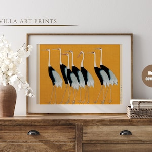 Printable vintage yellow crane print, Vintage bird art prints, Eclectic Japanese living room print, Ogata Korin wall art, digital download