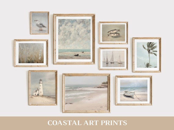 Coastal Gallery Wall  Neutral Coastal Art Print Set  Printable Nautical Home Décor  Vintage Beach House Prints DIGITAL DOWNLOAD