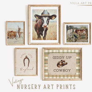 Decoración de habitación de vaquero para niño, arte de pared vintage del oeste para habitación de niño, impresiones imprimibles de guardería de granja, descarga digital