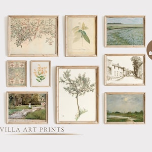 Printable French vintage summer country gallery wall art set , Antique European landscape prints, Warm aesthetic living room decor, digital