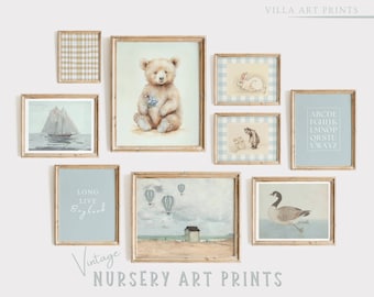Vintage Boy Nursery Prints  Blue Nursery Gallery Wall Art  Farmhouse Nursery Art Prints   Boy Room Decor  Cottage Nursery  DIGITAL DOWNLOAD