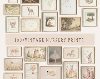 Vintage Nursery Prints  Woodland Nursery Wall Art  100+ Nursery Bundle  Pastel Girl Room Art Vintage Baby Nursery Decor  DIGITAL DOWNLOAD
