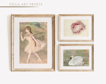 Vintage Nursery Prints Girl   Swan Ballerina Nursery Wall Art  Pink Girls Bedroom Art   Nursery Print Set of 3  INSTANT DIGITAL DOWNLOAD