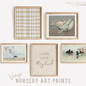 Vintage Nursery Wall Art Boys Room, Pastel Blue Baby Boy Nursery Prints, Printable Boy Bedroom Blue Wall Print Set of 5, DIGITAL DOWNLOAD