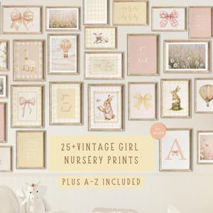 Baby Girl Nursery Prints  Vintage Girl Room Art  Pink Pastel Girl Nursery Gallery Wall  Personalized Printable Nursery DIGITAL DOWNLOAD