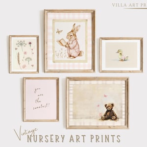 Vintage Baby Girl Nursery Print Set  Cottagecore Nursery Decor  Pink Nursery Wall Art   Farmhouse Printable Nursery  DIGITAL DOWNLOAD