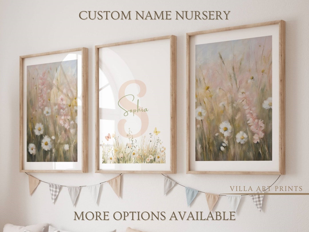 Custom Baby Girl Nursery Wall Art Wildflower Nursery Decor Personalised ...