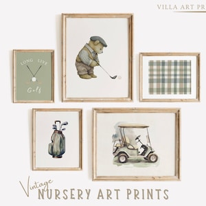 Golf Print Nursery Boy Room  Vintage Teddy Bear Golf Nursery Wall Art Prints  Vintage Golf Nursery Decor  Golf Quote Print  DIGITAL DOWNLOAD