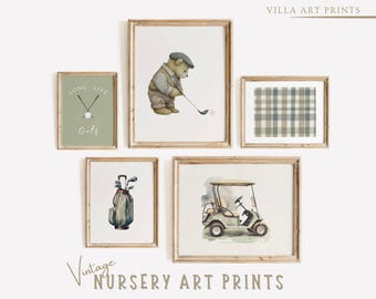 Láminas de golf para habitación infantil, osito de peluche vintage, láminas de arte para guardería con temática de golf, decoración vintage para guardería con temática de golf, lámina con cita sobre golf, DESCARGA DIGITAL.