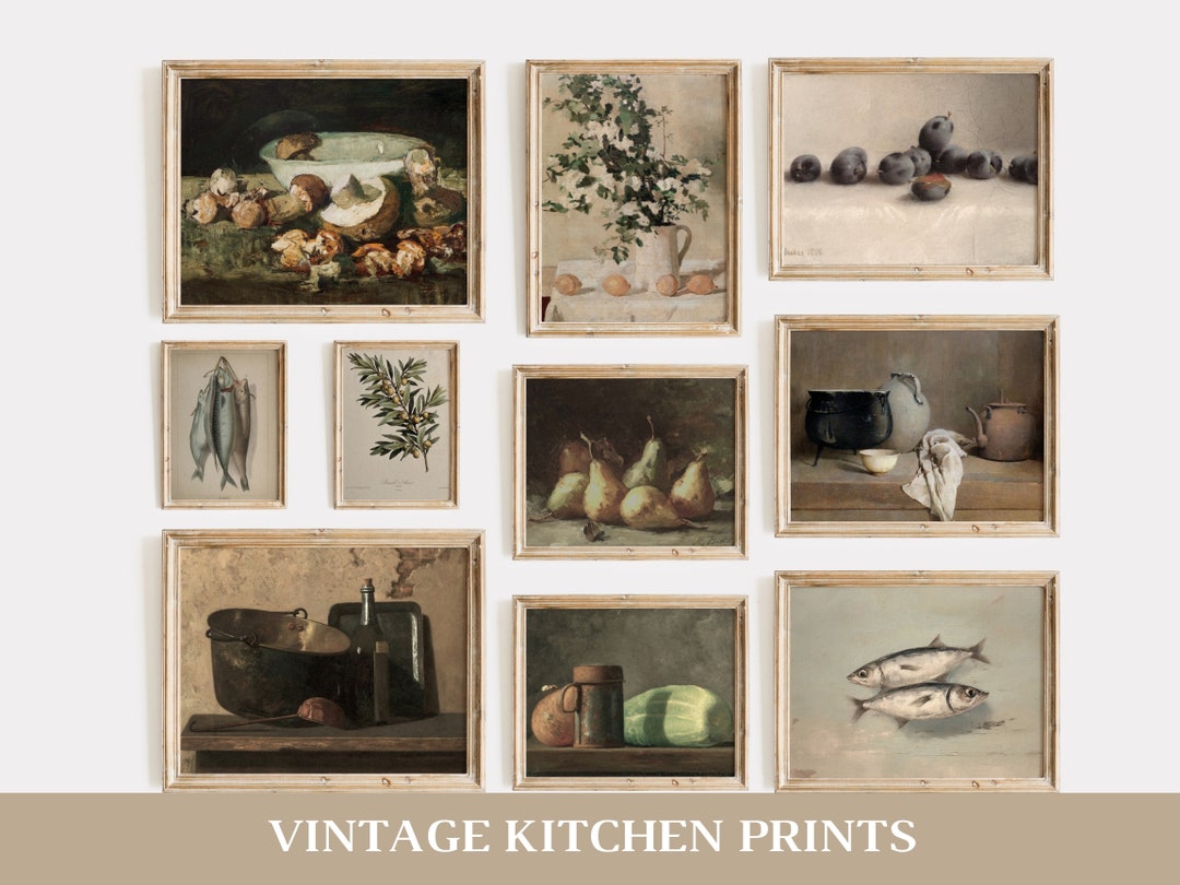 boho farmhouse kitchen decor paintings prints |... Vintage Kitchen Wall Prints Farmhouse Kitchen Gallery Wall Printable ...