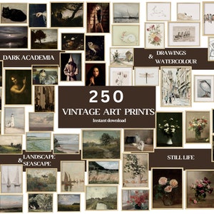 Printable Vintage Gallery Wall Set   250 Mega Bundle Vintage Wall Prints   Dark Academia Décor  Farmhouse Home Décor   Digital Download