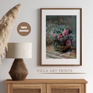 Moody dark vintage roses still life painting, Rustic antique rose cottage wall oil painting, Modern farmhouse flower print, Digital download