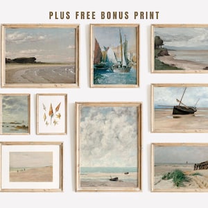 Coastal Vintage Wall Art  Neutral Beach House Gallery Wall Print Set of 9   Nautical Home Décor  Sea Print  digital download,