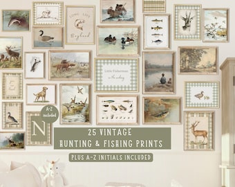 Fishing Nursery Decor Bundle  Vintage Boy Nursery Wall Art  Hunting Nursery Prints  Woodland Nursery Decor Farmhouse Art  DIGITAL DOWNLOAD