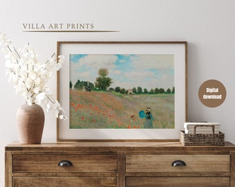 Vintage spring landscape painting, Printabel spring countryside wall art print, Colourful landscape painting, farmhouse home wall art