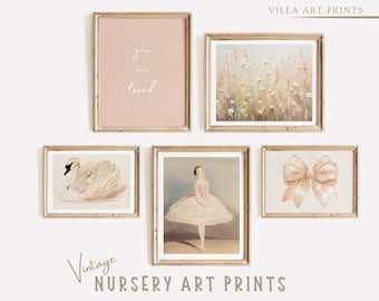 Coquette Prints Nursery  Vintage Girl Prints   Ballet Nursery Wall Art  Pastel Pink Nursery Decor  Printable Nursery  DIGITAL DOWNLOAD