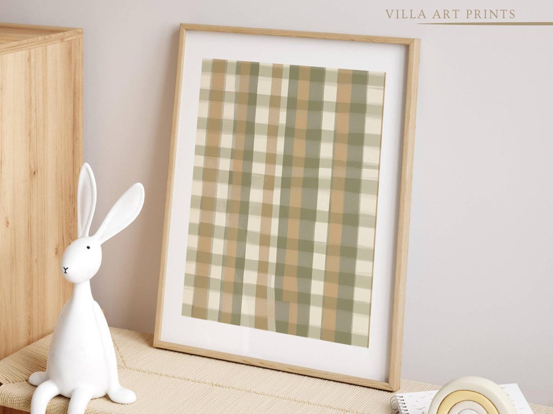 Neutral Nursery Wall Art Gingham Print Farmhouse Nursery Decor Green ...