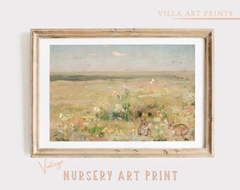 Vintage Nursery Wall Art  Pastel Nursery Landscape Print  Wildflower Nursery Art Painting Printable Girl Nursery Gift  For New Mum