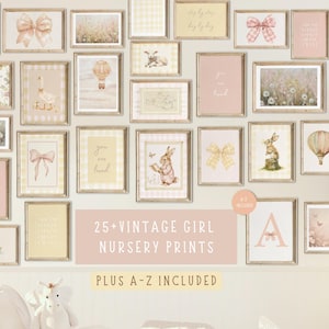 Pink Vintage Nursery Wall Art  Baby Girl Nursery Prints  Vintage Girl Room Art   Personalized Printable Nursery DIGITAL DOWNLOAD