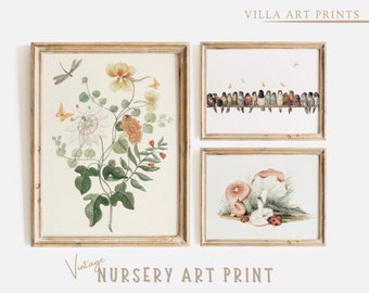 Nursery Neutral Prints  Farmhouse Nursery Print Set of 3   Vintage Nursery Décor   Nursery Watercolour Wall Art  Printable Nursery Art