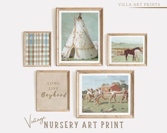 Vintage Boy Room Prints  Neutral Boy Nursery Decor  Farmhouse Nursery Art Prints  Blue Nursery Wall Art  Farm Nursery Decor DIGITAL DOWNLOAD