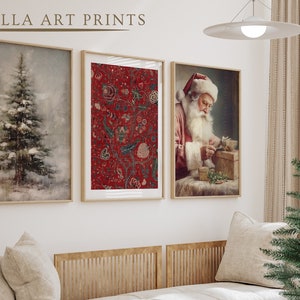 Vintage Christmas Print Set of 3  Rustic Christmas Paintings  Printable Vintage Farmhouse Christmas Holiday Wall Art   Winter Holiday Prints