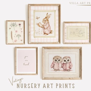 Pink Vintage Nursery Prints  Baby Girl Nursery Wall Art  Pastel Pink Nursery Decor  Cottagecore Nursery Art  DIGITAL DOWNLOAD