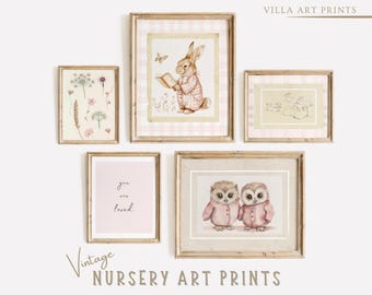 Pink Vintage Nursery Prints  Baby Girl Nursery Wall Art  Pastel Pink Nursery Decor  Cottagecore Nursery Art  DIGITAL DOWNLOAD