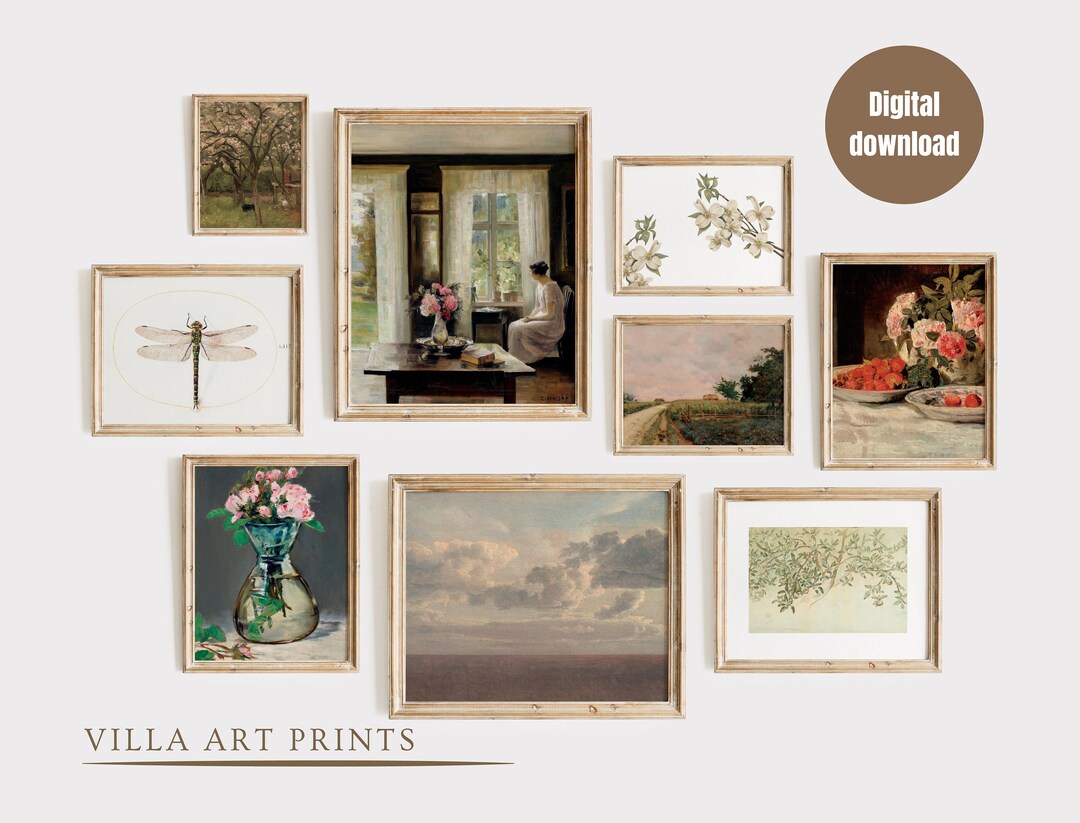 French Country Vintage Wall Art Set of 9 Prints , Antique Farmhouse ...