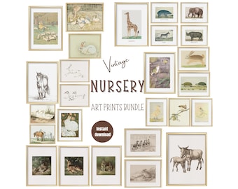 Vintage Nursery Animal Prints  Safari Nursery Décor  Farmhouse Nursery  Woodland Nursery Wall Art  Printable Nursery Prints Neutral
