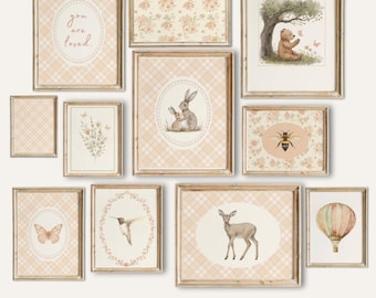 Cottagecore Nursery Girl Decor  Woodland Wall Art  Pink Vintage Girls Room Prints  Baby Girl Nursery Art  DIGITAL DOWNLOAD