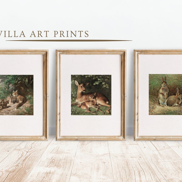 Vintage Woodland Print Set, Vintage Forest Animal Prints, Rustic Nursery Decor, Farmhouse Nursery Wall Art Prints, DIGITAL DOWNLOAD