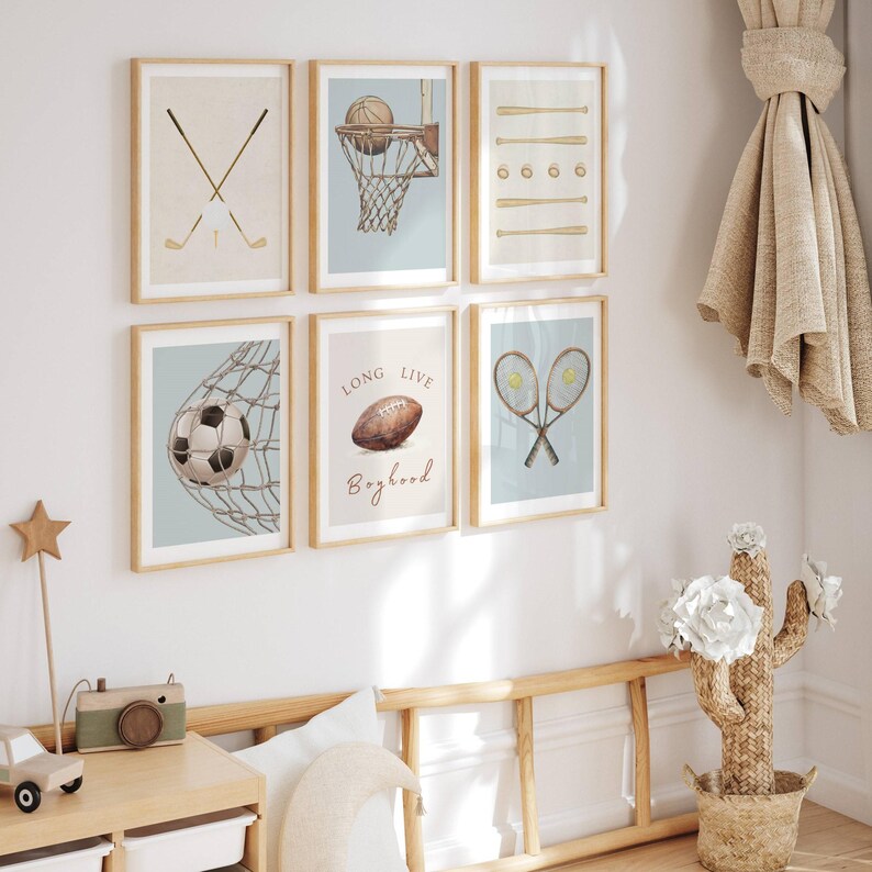 Sport Wall Art Print Set Boys Room Vintage Boy Playroom Decor Printable ...