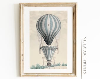 Hot Air Balloon Nursery, Vintage Nursery Print Boy, Printable Nursery Art, Boy Nursery Print, Pastel Blue Nursery Print,  DIGITAL DOWNLOAD