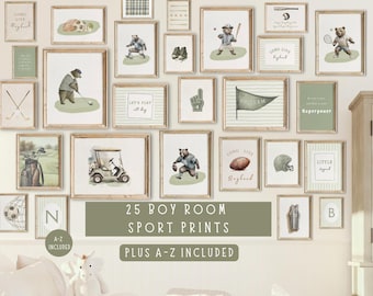 Green Nursery Wall Art   Boy Sports Prints   Vintage Nursery Art  Boy Playroom Decor  Blue Boy Room Decor  Golf Nursery DIGITAL DOWNLOAD