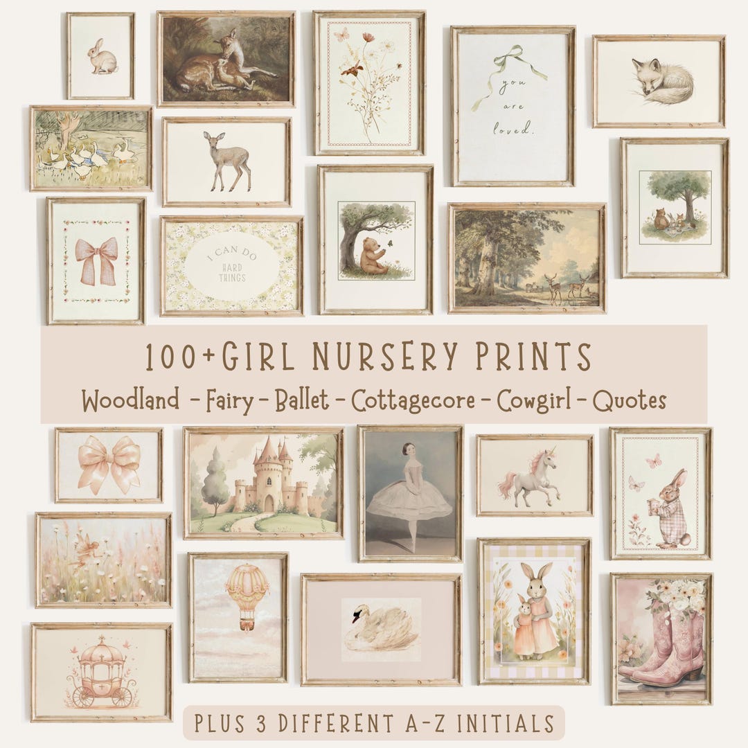 Vintage Girl Wall Art Decor 100+ Nursery Wall Art Woodland Kids Room ...