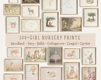 Vintage Girl Wall Art Decor  100+ Nursery Wall Art  Woodland Kids Room Decor  Fairytale  Baby Nursery Prints  DIGITAL DOWNLOAD