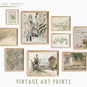 Printable Wall Art Sage Green Vintage Farmhouse Prints  French Vintage Gallery Wall Art Set Antique European Print Set of 9 Digital Download