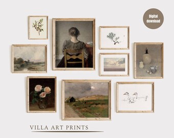 Printable vintage English country gallery wall set, Antique European art prints, Warm aesthetic farmhouse decor, Digital download home decor