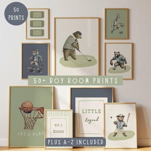 Chambre de garçon rétro estampes, galerie d&#39;art mural, art mural éclectique pour garçon, chambre de bébé, décoration imprimable pour salle de jeux pour garçon, téléchargement numérique