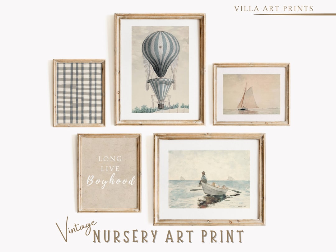 Boy Nursery Wall Art Print Set Vintage Boy Room Prints Neutral Boy Room ...
