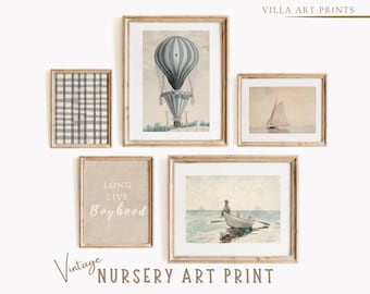Boy Nursery Wall Art Print Set  Vintage Boy Room Prints  Neutral Boy Room Decor  Farmhouse Nursery  Country Kids Room  DIGITAL DOWNLOAD