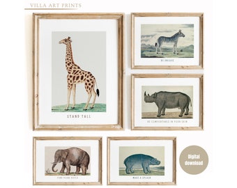 Safari Nursery Prints Set  Vintage Nursery Animal Décor  Inspirational Quotes  Elephant Print Jungle Nursery Wall Art  Farmhouse Nursery