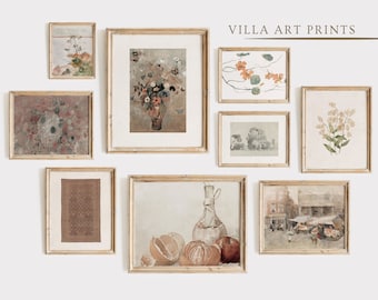 Vintage Watercolour Gallery Wall Set  French Country Prints  Muted Orange Wall Art, Farmhouse Kitchen Art, Digital download