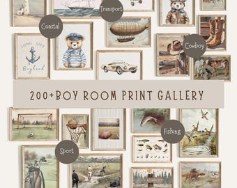 Vintage Boy Nursery Wall Art  200+ Nursery Bundle  Boy Room Sport Prints  Printabel Nursery Art    DIGITAL DOWNLOAD