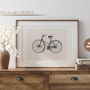 Vintage bike sketch print, Antique bicycle pencil  print, Vintage transport fine art sketch, dorm room art print,  Digital download