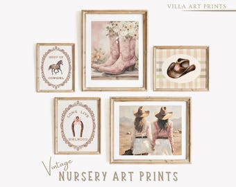 Cowgirl Prints   Vintage Western Girl Nursery Wall Art   Pink Printable Farmhouse Nursery   Cowgirl Decor   DIGITAL DOWNLOAD