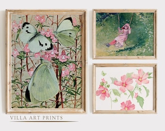 Nursery Décor Girl, Vintage Nursery Prints, Floral Nursery Prints, Nursery Print set x 3, Printable Nursery Wall Art , Pink Nursery Art