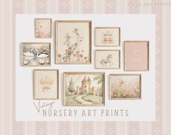 Fairy Prints  Princess Wall Art  Pastel Pink Baby Girl Nursery Décor  Fairy Tale Castle  Unicorn Nursery Gallery Wall  DIGITAL DOWNLOAD
