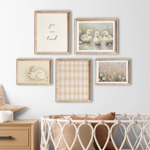 Baby Girl Wall Art  Pastel Yellow Nursery Decor  Printable Wildflower Nursery  New Mom Gift  Vintage Nursery Print Set  DIGITAL DOWNLOAD